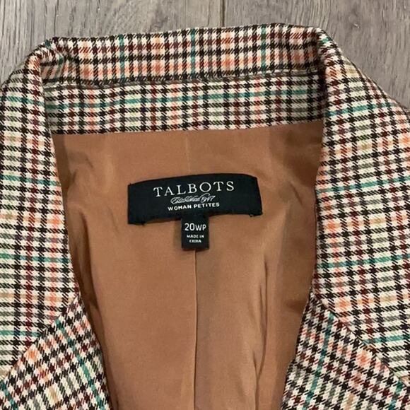 Talbots Women’s Petite Brown Orange Plaid Elbow Patches Blazer Jacket Size 20WP - Picture 2 of 8